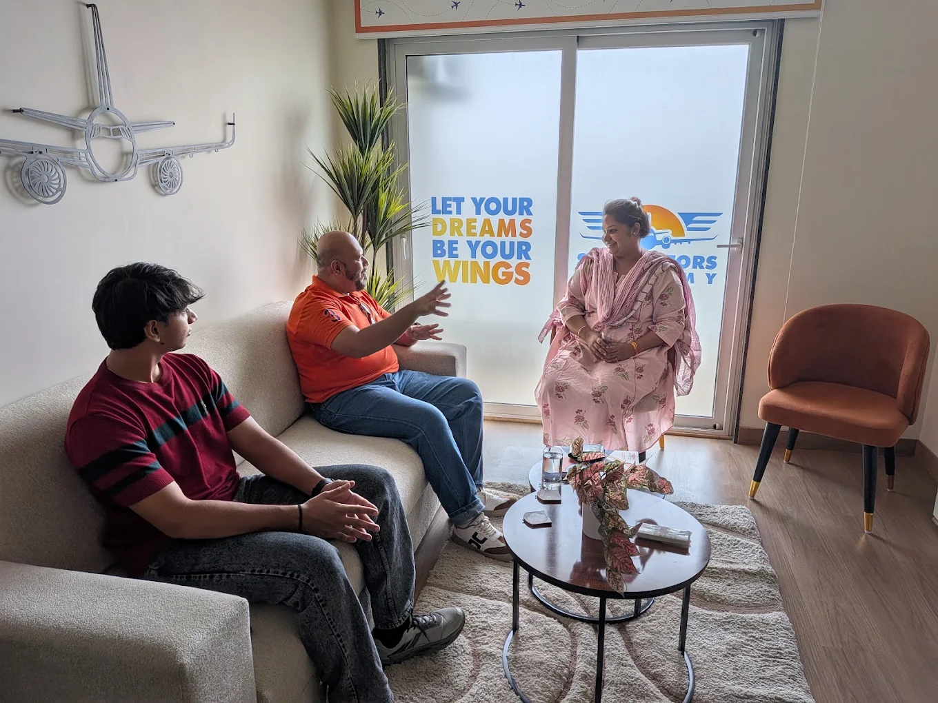A mentorship conversation in the academy lounge