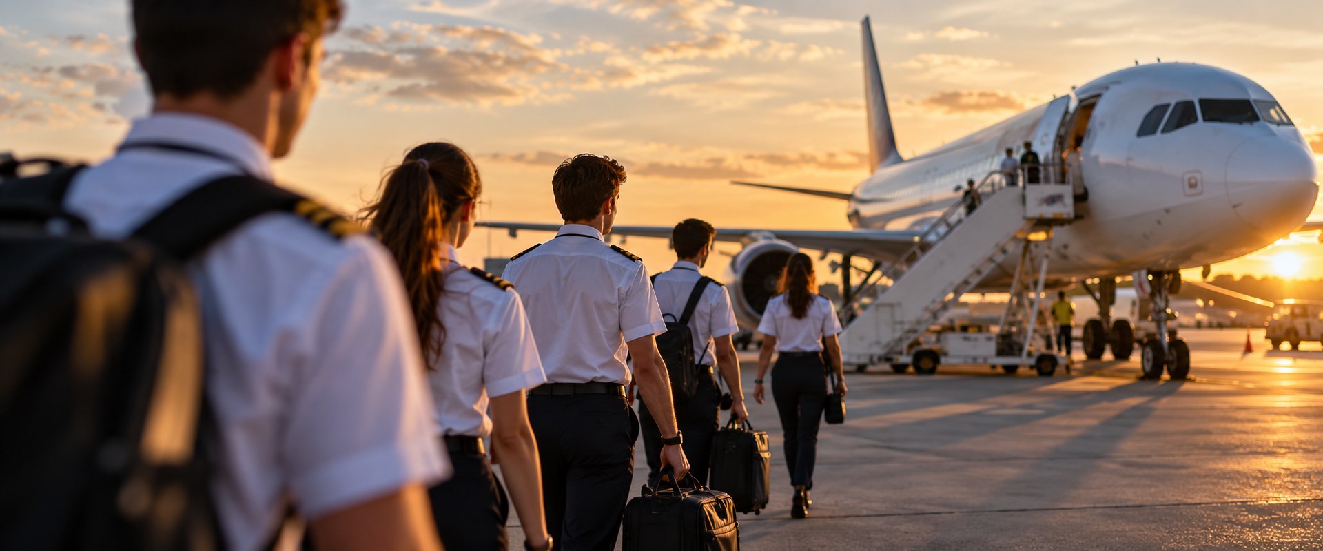 Airline crew walking to the aircraft before departure