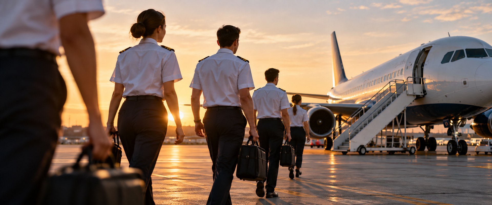 Airline crew walking to the aircraft before departure